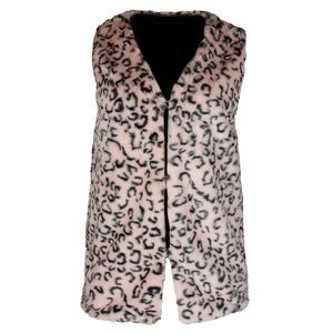 Justin & Taylor Women's Leopard Print Faux Fur Open Front Vest Blush